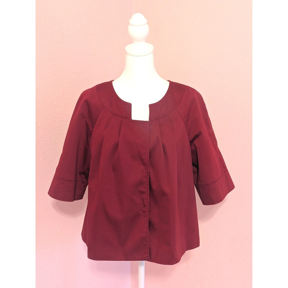 Worthington Stretch Burgundy Pleated Snap Front Swing Jacket Womens L